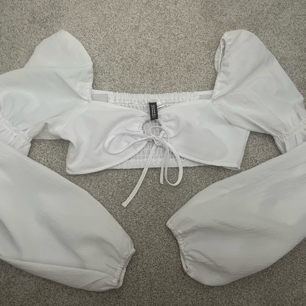H&M White Smocked Crop Top